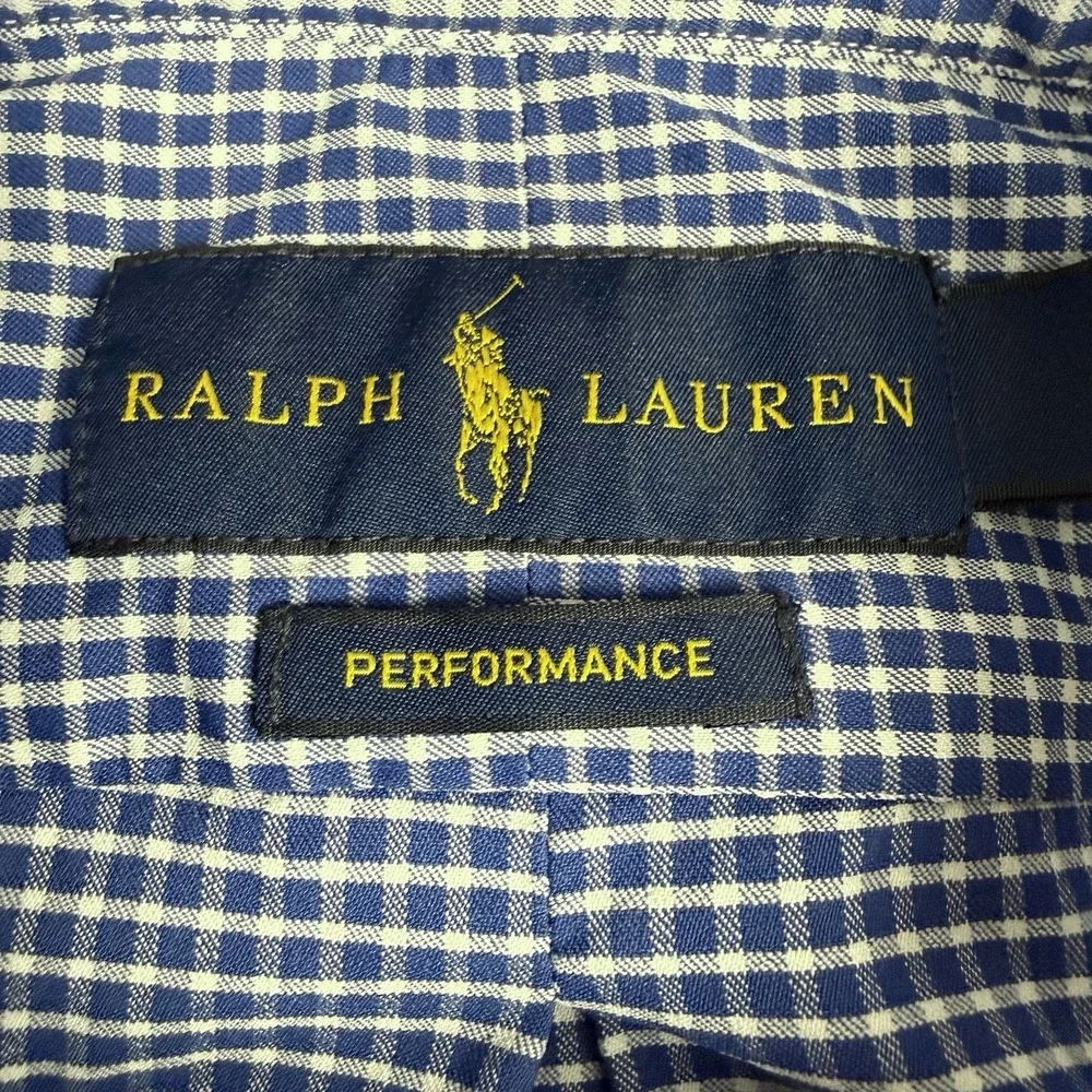 Polo Ralph Lauren *FLAW* Performance Shirt Mens M White Blue Check Button Down